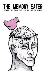 Memory Eater Cover - Cartoon head with pink bird eating the exposed brain